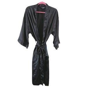 Christian Dior Monsieur Black Satin Wrap Robe Embroidered CD Logo One Size